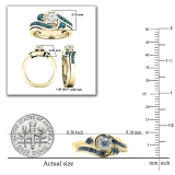 0.95 Carat (ctw) 10K Yellow Gold Round Blue & Lab Grown White Diamond Ladies Ring Set 1 CT