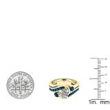 0.95 Carat (ctw) 14K Yellow Gold Round Blue & Lab Grown White Diamond Ladies Ring Set 1 CT
