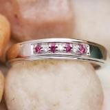 Sterling Silver Round Lab Grown Ruby & White Diamond Men's Seven Stone Wedding Band