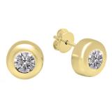 1.00 Carat (ctw) 14K Yellow Gold Round Lab Grown White Diamond Ladies Solitaire Stud Earrings 1 CT