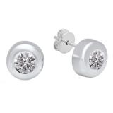 1.00 Carat (ctw) 18K White Gold Round Lab Grown White Diamond Ladies Solitaire Stud Earrings 1 CT