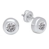 1.00 Carat (ctw) 18K White Gold Round Lab Grown White Diamond Ladies Solitaire Stud Earrings 1 CT