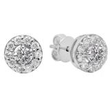 1.00 Carat (ctw) 14K White Gold Round Lab Grown White Diamond Ladies Cluster Stud Earrings 1 CT