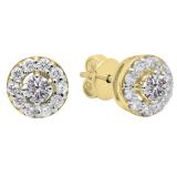1.00 Carat (ctw) 14K Yellow Gold Round Lab Grown White Diamond Ladies Cluster Stud Earrings 1 CT