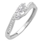 0.50 Carat (ctw) 10K White Gold Round Lab Grown White Diamond 3 Stone Ladies Engagement Ring 1/2 CT