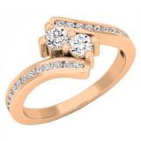 0.50 Carat (ctw) 18K Rose Gold Round Lab Grown Diamond Ladies Two Stone Engagement Ring 1/2 CT