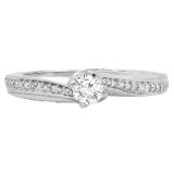 0.50 Carat (ctw) 10K White Gold Round Lab Grown White Diamond Ladies Engagement Ring 1/2 CT