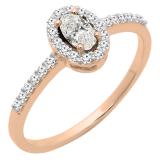 0.50 Carat (ctw) 18K Rose Gold Oval & Round Lab Grown Diamond Ladies Halo Engagement Ring 1/2 CT