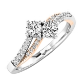 0.50 Carat (ctw) 10K White & Rose Gold Round Lab Grown Diamond Two Stone Engagement Ring 1/2 CT