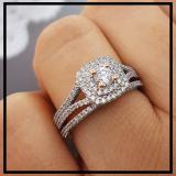 4mm Center Round Lab Grown Diamond Halo Split Shank Wedding Ring Set for Her (0.87 ctw, Color H-I, Clarity SI2) in 14K Rose Gold