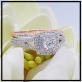 4mm Center Round Lab Grown Diamond Halo Split Shank Wedding Ring Set for Her (0.87 ctw, Color H-I, Clarity SI2) in 14K Rose Gold