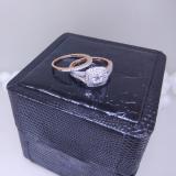 4mm Center Round Lab Grown Diamond Halo Split Shank Wedding Ring Set for Her (0.87 ctw, Color H-I, Clarity SI2) in 14K Rose Gold