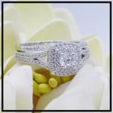 4mm Center Round Lab Grown Diamond Halo Split Shank Wedding Ring Set for Her (0.87 ctw, Color H-I, Clarity SI2) in 14K White Gold