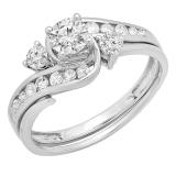 1.00 Carat (ctw) 10K White Gold Round Lab Grown White Diamond Ladies Swirl Engagement Ring Set 1 CT