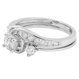 1.00 Carat (ctw) 10K White Gold Round Lab Grown White Diamond Ladies Swirl Engagement Ring Set 1 CT