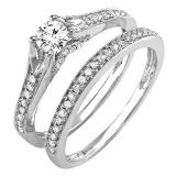 0.60 Carat (ctw) 18K White Gold Round Lab Grown Diamond Ladies Split Shank Engagement Ring Set