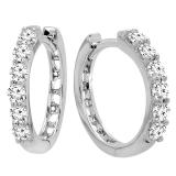 0.33 Carat (ctw) 10K White Gold Round Lab Grown Diamond Ladies Huggies Hoop Earrings 1/3 CT
