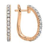 0.25 Carat (ctw) 18K Rose Gold Round Lab Grown White Diamond Ladies Hoop Earrings 1/4 CT