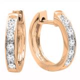 0.12 Carat (ctw) 18K Rose Gold Round Lab Grown White Diamond Ladies Huggie Hoop Earrings