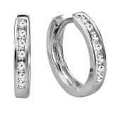 0.18 Carat (ctw) 10K White Gold Small Round Lab Grown Diamond Huggie Hoop Earrings