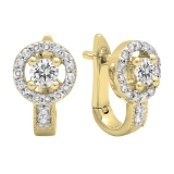0.50 Carat (ctw) 10K Yellow Gold Round Lab Grown Diamond Ladies Halo Style Hoop Earrings 1/2 CT