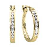 0.18 Carat (ctw) 18K Yellow Gold Round Lab Grown White Diamond Ladies Fine Hoop Earrings