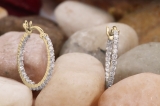 0.45 Carat (ctw) 14K Yellow Gold Round Lab Grown White Diamond Fine In And Out Hoop Earrings 1/2 CT