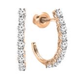 0.40 Carat (ctw) 14K Rose Gold Round Lab Grown White Diamonds Ladies J Shaped Hoop Earrings 1/2 CT