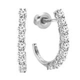 0.40 Carat (ctw) 18K White Gold Round Lab Grown White Diamonds Ladies J Shaped Hoop Earrings 1/2 CT
