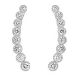 0.60 Carat (ctw) 18K White Gold Round Lab Grown Diamond Ladies Journey Curved Climber Earrings