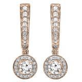 0.50 Carat (ctw) 18K Rose Gold Round Lab Grown White Diamond Ladies Dangling Drop Earrings 1/2 CT