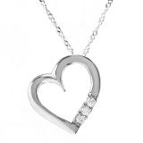0.15 Carat (ctw) 10K White Gold 3 Stone Lab Grown Diamond Heart Shape Pendant