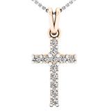 0.15 Carat (ctw) 10K Rose Gold Round Lab Grown Diamond Ladies Cross Pendant With Silver Chain