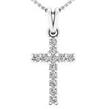 0.15 Carat (ctw) 10K White Gold Round Lab Grown Diamond Ladies Cross Pendant With Silver Chain