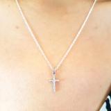 0.15 Carat (ctw) 10K White Gold Round Lab Grown Diamond Ladies Cross Pendant With Silver Chain