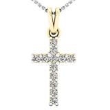 0.15 Carat (ctw) 10K Yellow Gold Round Lab Grown Diamond Ladies Cross Pendant With Silver Chain