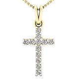 0.15 Carat (ctw) 10K Yellow Gold Round Lab Grown Diamond Ladies Cross Pendant With Gold Chain