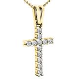 0.15 Carat (ctw) 10K Yellow Gold Round Lab Grown Diamond Ladies Cross Pendant With Gold Chain