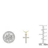 0.15 Carat (ctw) 10K Yellow Gold Round Lab Grown Diamond Ladies Cross Pendant With Gold Chain