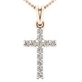 0.15 Carat (ctw) 18K Rose Gold Round Lab Grown Diamond Ladies Cross Pendant With Gold Chain