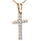 0.15 Carat (ctw) 18K Rose Gold Round Lab Grown Diamond Ladies Cross Pendant With Gold Chain