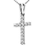 0.15 Carat (ctw) 18K White Gold Round Lab Grown Diamond Ladies Cross Pendant With Gold Chain