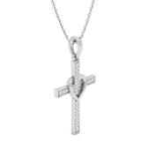 0.20 Carat (ctw) 10K White Gold Round Lab Grown White Diamond Ladies Cross Pendant 1/5 CT
