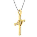 0.20 Carat (ctw) 10K Yellow Gold Round Lab Grown White Diamond Ladies Cross Pendant 1/5 CT