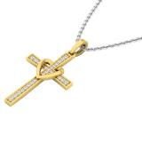 0.20 Carat (ctw) 10K Yellow Gold Round Lab Grown White Diamond Ladies Cross Pendant 1/5 CT