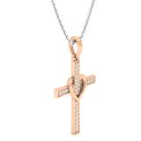 0.20 Carat (ctw) 14K Rose Gold Round Lab Grown White Diamond Ladies Cross Pendant 1/5 CT