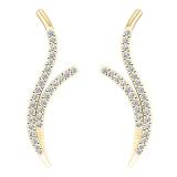 0.20 Carat (ctw) 14K Yellow Gold Round Lab Grown Diamond Ladies Double Row Crawler Climber Earrings
