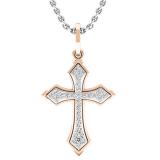 0.15 Carat (ctw) 10K Rose Gold Round Lab Grown Diamond Cross Pendant (Silver Chain Included)