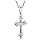 0.15 Carat (ctw) 14K White Gold Round Lab Grown Diamond Cross Pendant (Silver Chain Included)