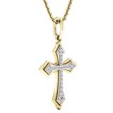 0.15 Carat (ctw) 10K Yellow Gold Round Lab Grown Diamond Cross Pendant (Gold Chain Included)